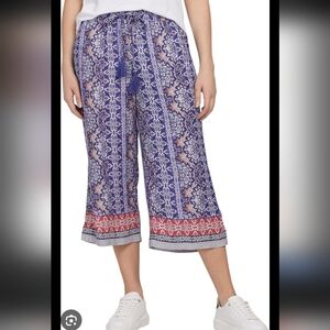 Tribal Blue and Red Patterned Capris